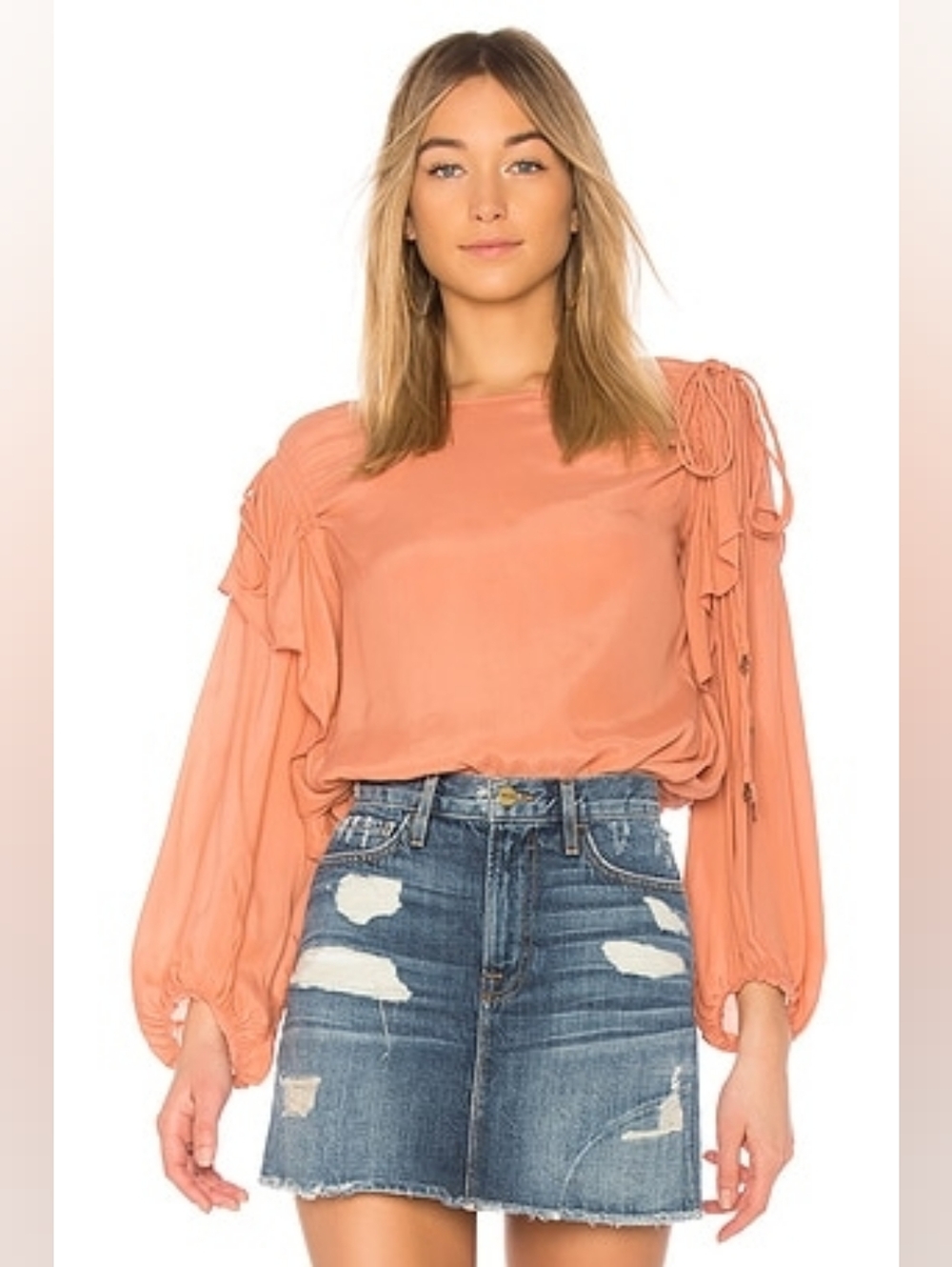See By Chloe Silk Blend Ruffle Long Sleeve Blouse in 'Past Rose' - Sz 34 (2 US)